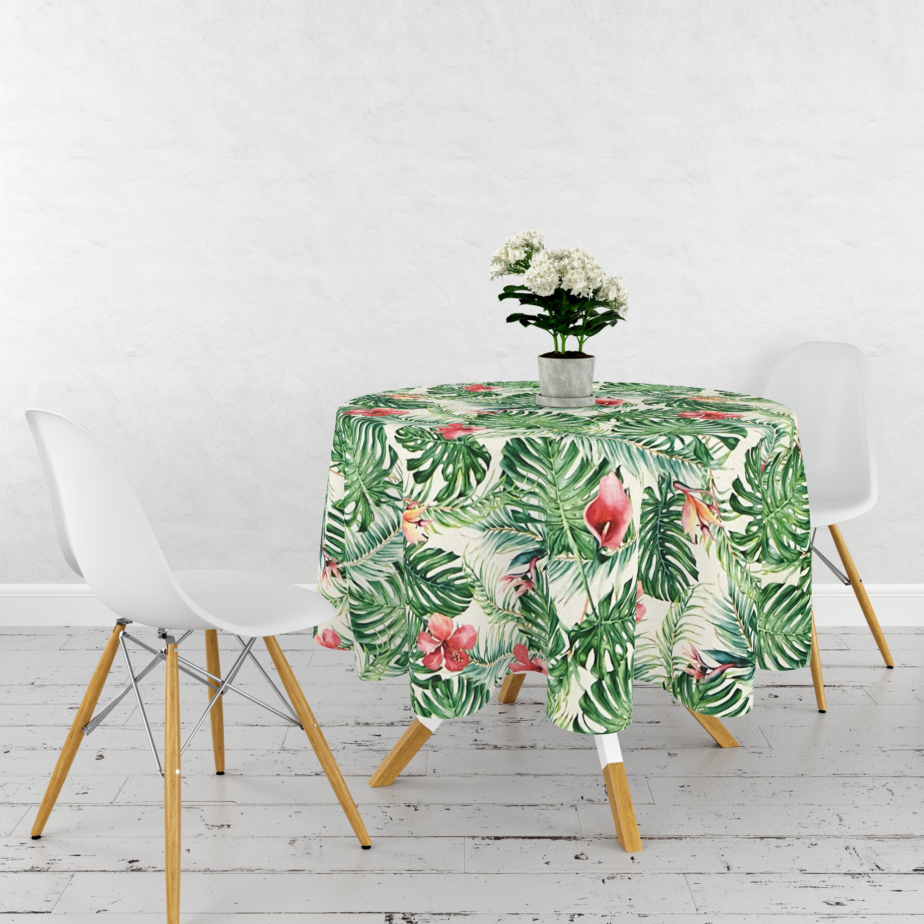 Tischdecke Rund Runde Tischdecke Mit Blumenmuster – Hortensien, Vintage-Stil, Elastischer Rand, Ø Ca. 102 Cm, Polyester, Wasserdicht, Für Partys & Camping