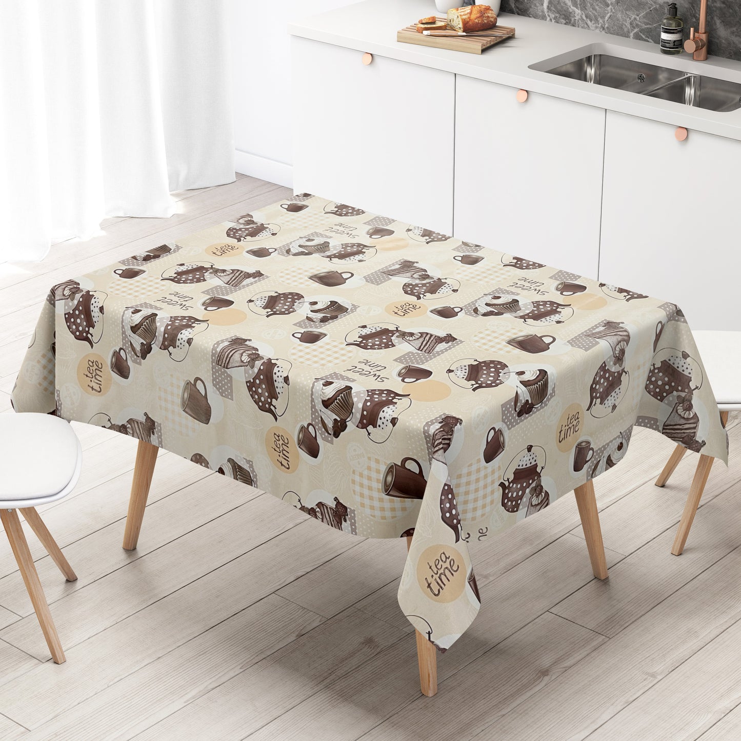 Wachstuch Tischdecke Tea Time beige