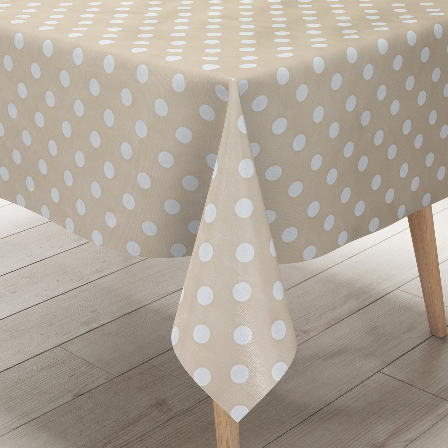 Wachstuch Tischdecke 01150-04 weiße Punkte auf beige-creme Polka Dots eckig rund oval