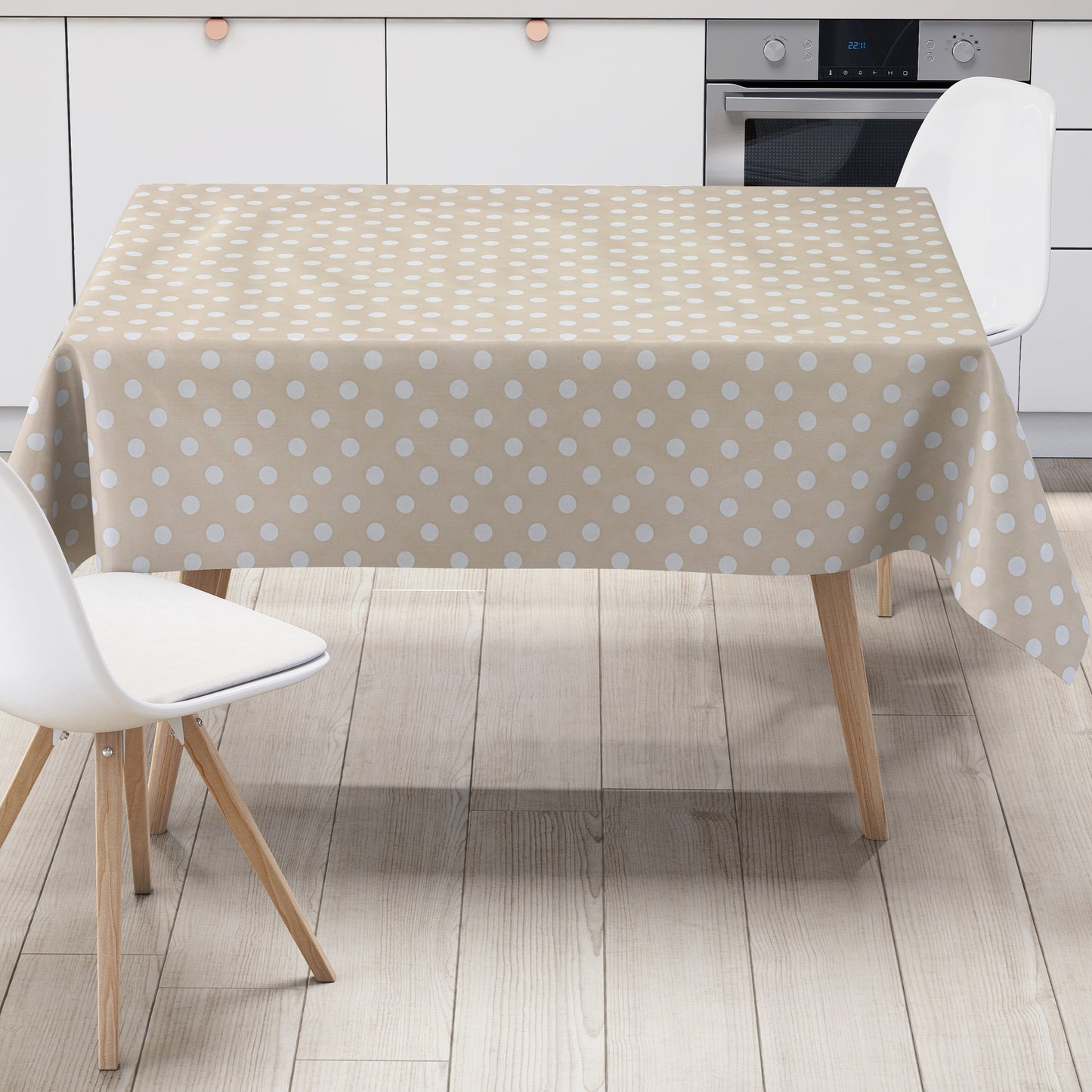 Wachstuch Tischdecke 01150-04 weiße Punkte auf beige-creme Polka Dots eckig rund oval