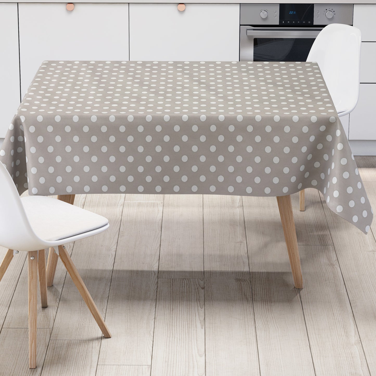 Wachstuch Tischdecke 01150-07 weiße Punkte auf hellgrau Polka Dots eckig rund oval