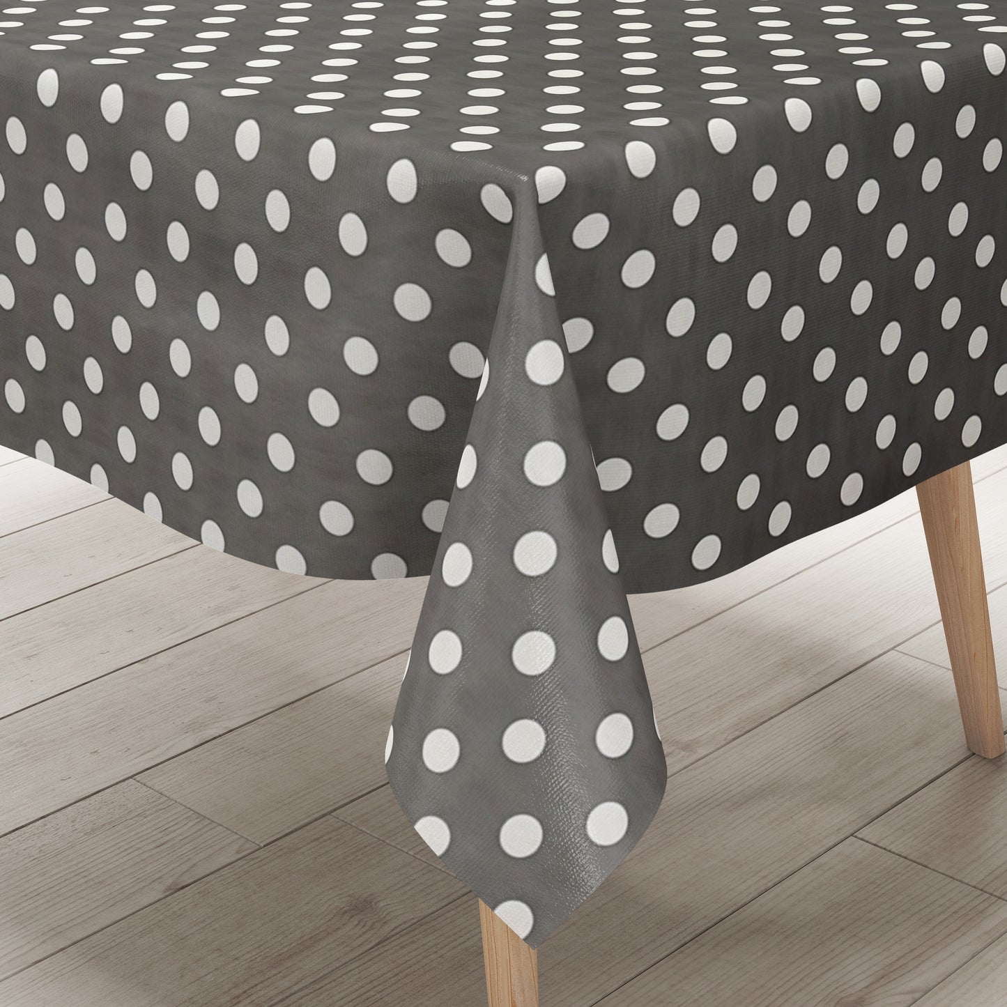 Wachstuch Tischdecke 01150-20 weiße Punkte auf dunkelgrau Polka Dots eckig rund oval