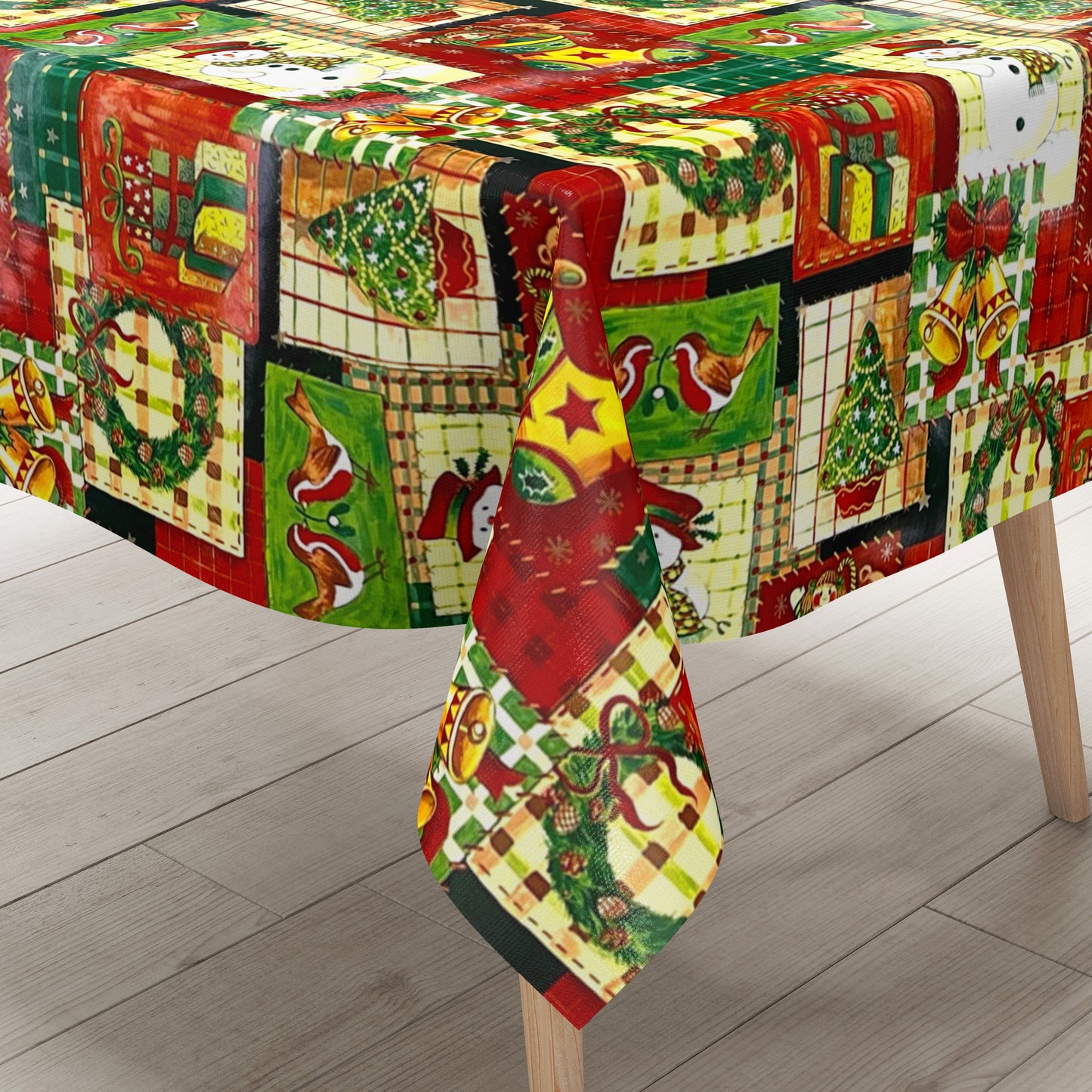 KEVKUS Wachstuch Tischdecke 01186-00 Weihnachten Advent Patchwork wählbar in eckig, rund und oval -