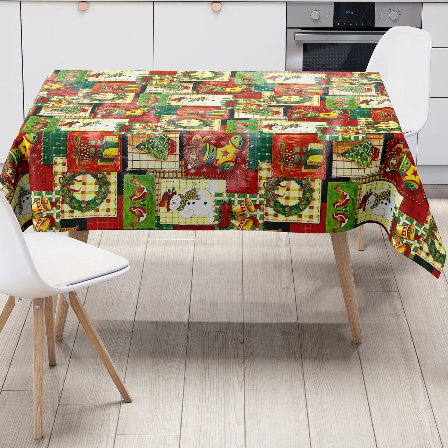 KEVKUS Wachstuch Tischdecke 01186-00 Weihnachten Advent Patchwork wählbar in eckig, rund und oval -