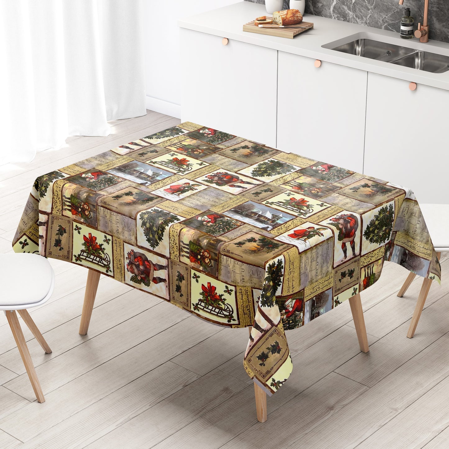 KEVKUS Wachstuch Tischdecke 01214-00 Weihnachten Advent Patchwork wählbar in eckig, rund und oval -