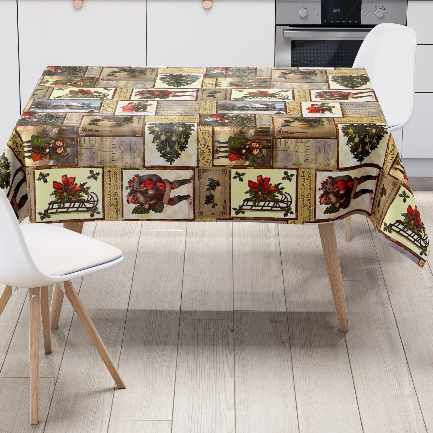 KEVKUS Wachstuch Tischdecke 01214-00 Weihnachten Advent Patchwork wählbar in eckig, rund und oval -