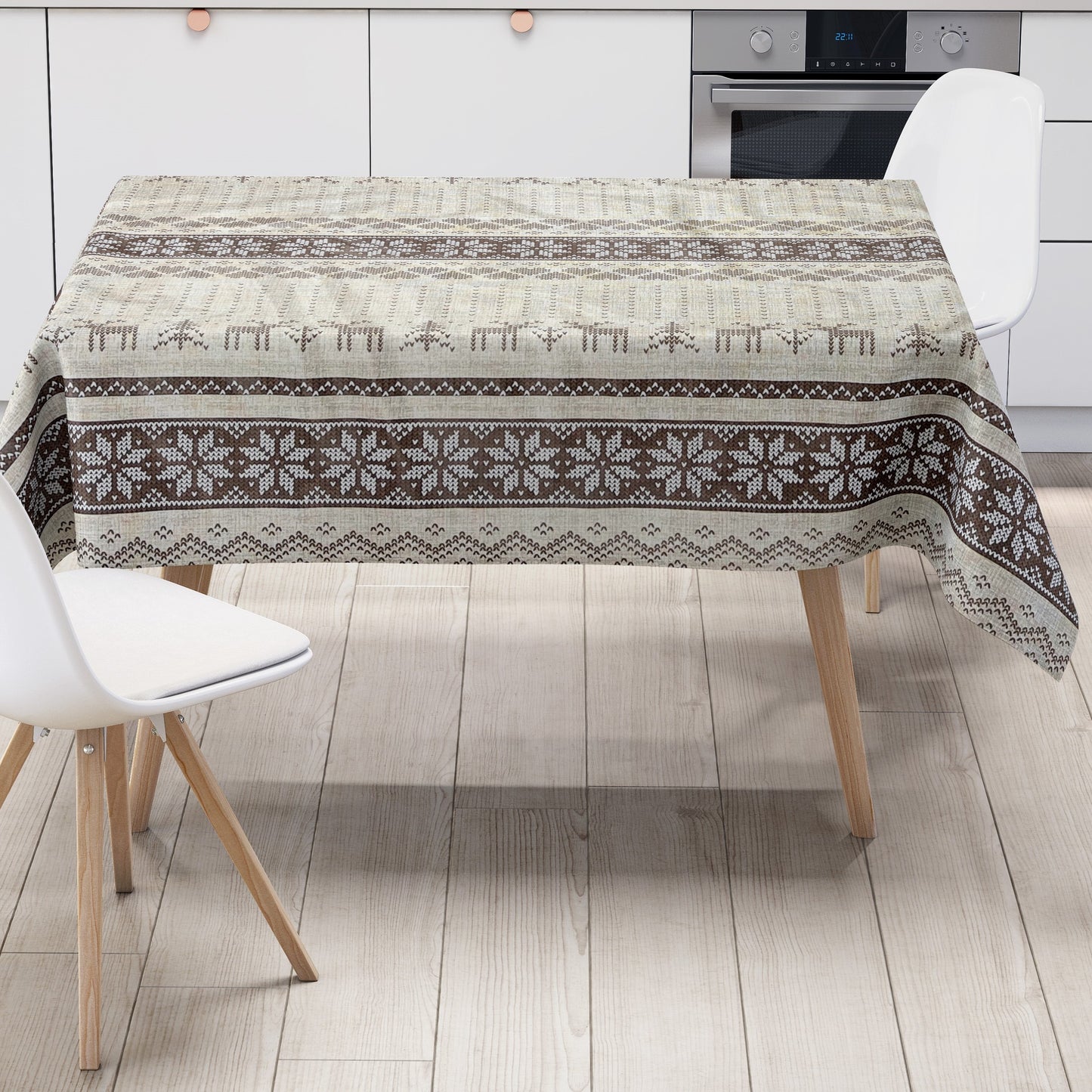KEVKUS Wachstuch Tischdecke 01231-02 braun Weihnachten Skandinavien wählbar in eckig, rund und oval -