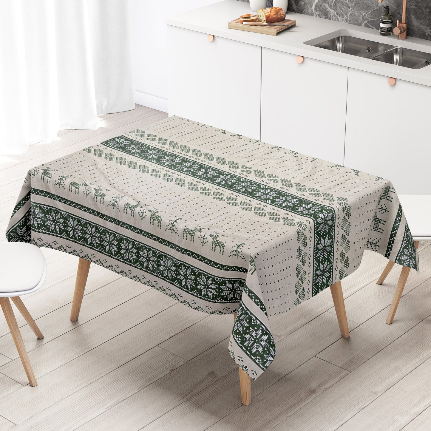 KEVKUS Wachstuch Tischdecke 01231-03 grün Weihnachten Skandinavien wählbar in eckig, rund und oval -
