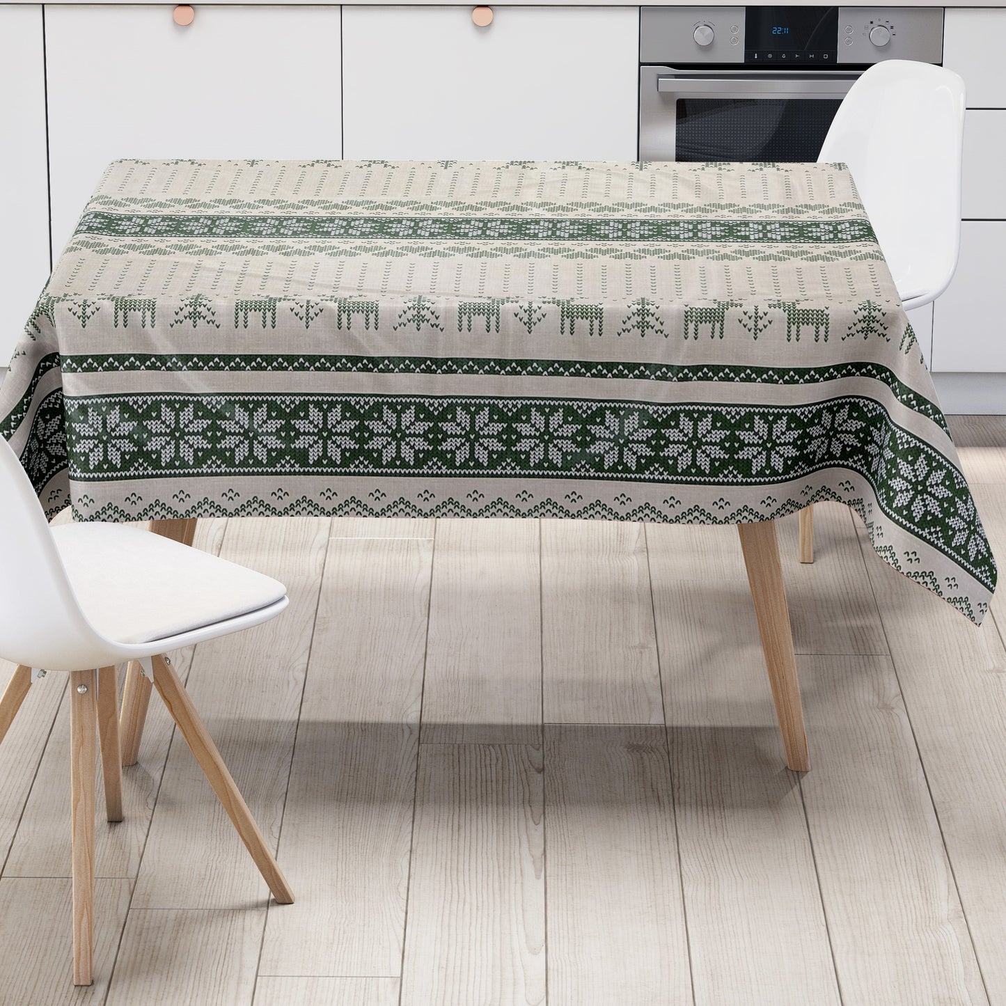 KEVKUS Wachstuch Tischdecke 01231-03 grün Weihnachten Skandinavien wählbar in eckig, rund und oval -