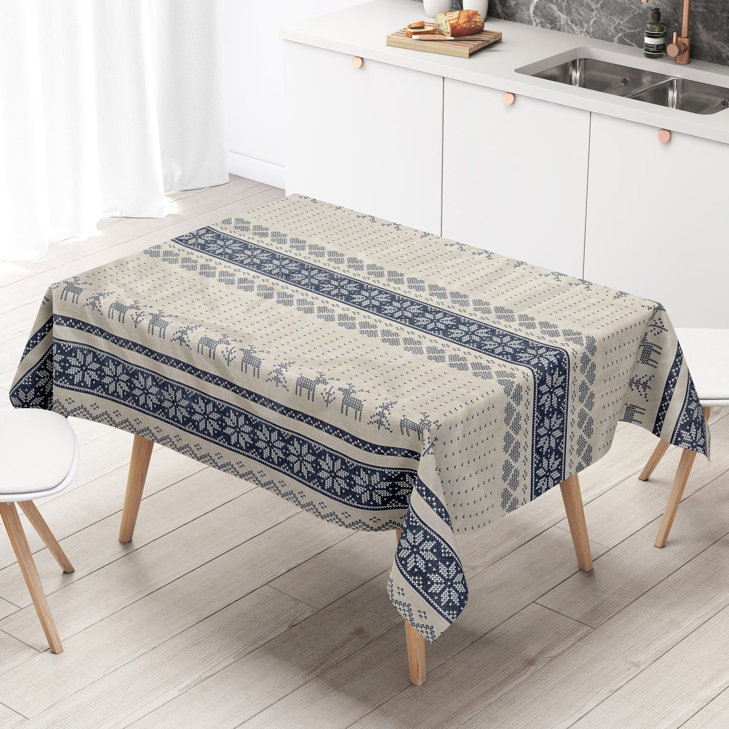 KEVKUS Wachstuch Tischdecke 01231-04 blau Weihnachten Skandinavien wählbar in eckig, rund und oval -