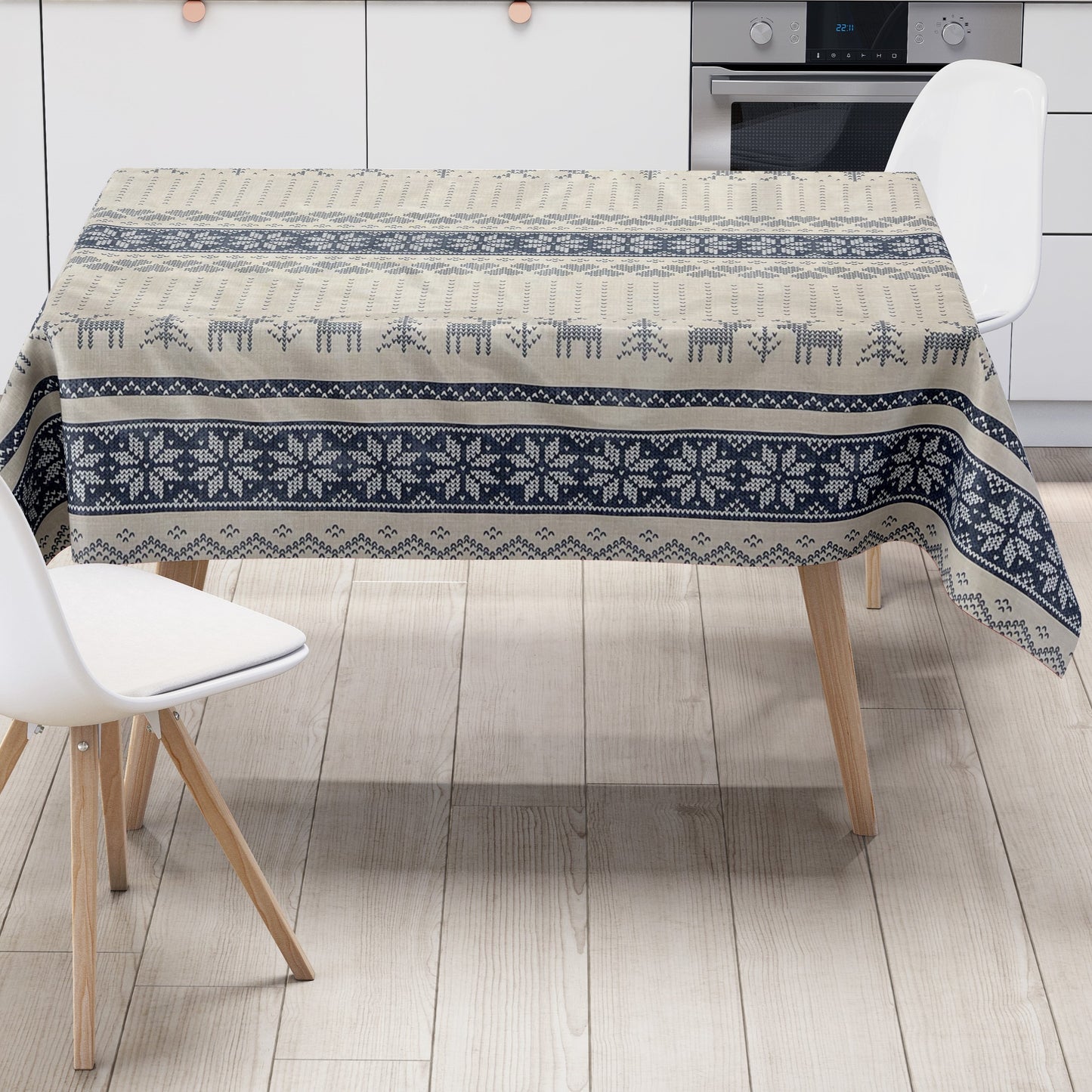 KEVKUS Wachstuch Tischdecke 01231-04 blau Weihnachten Skandinavien wählbar in eckig, rund und oval -