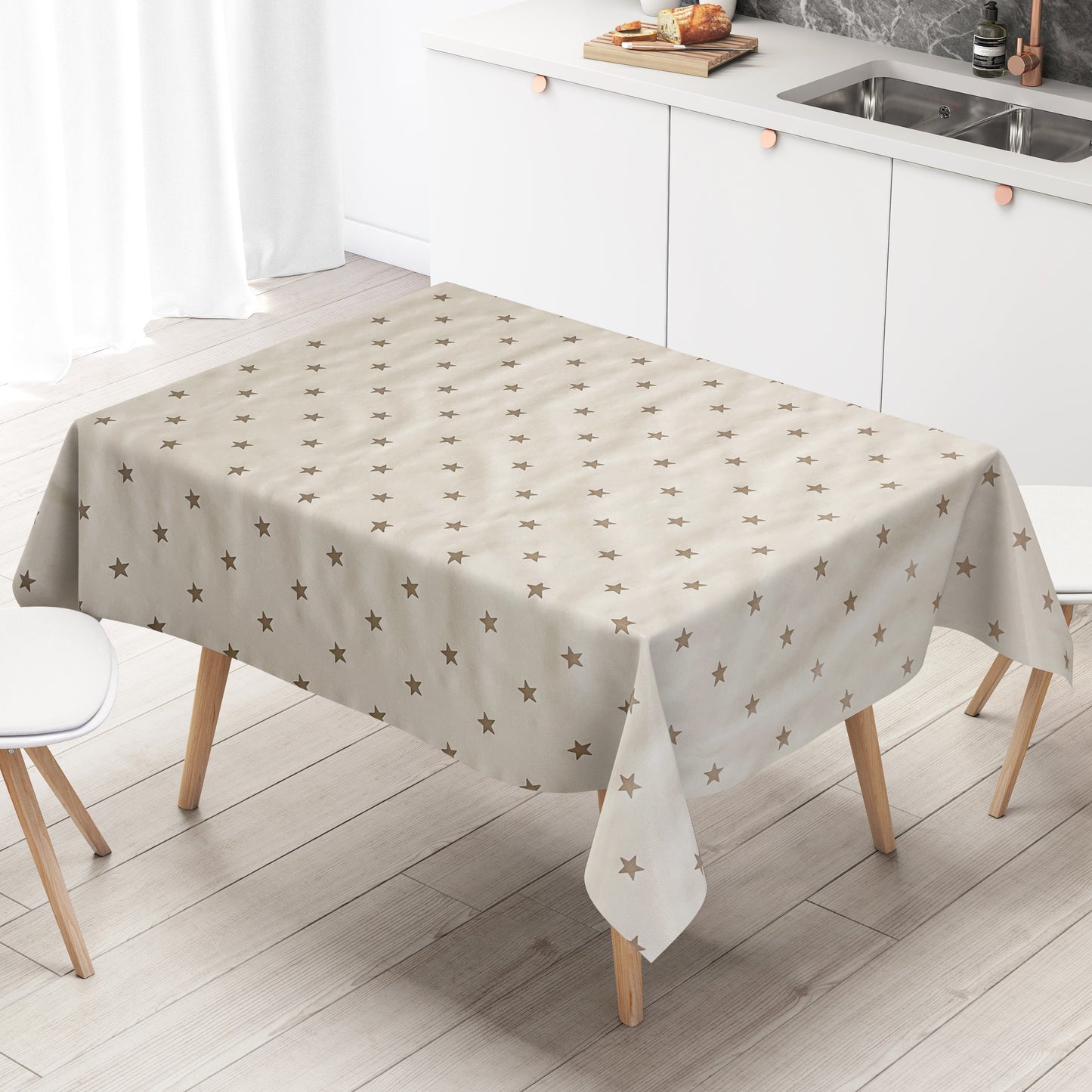 Wachstuch Tischdecke Sterne auf beige