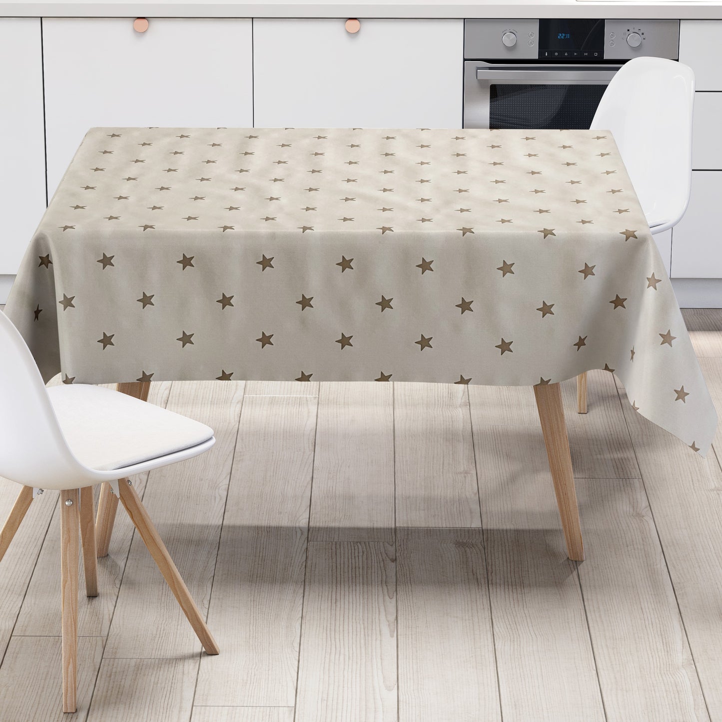 Wachstuch Tischdecke Sterne auf beige