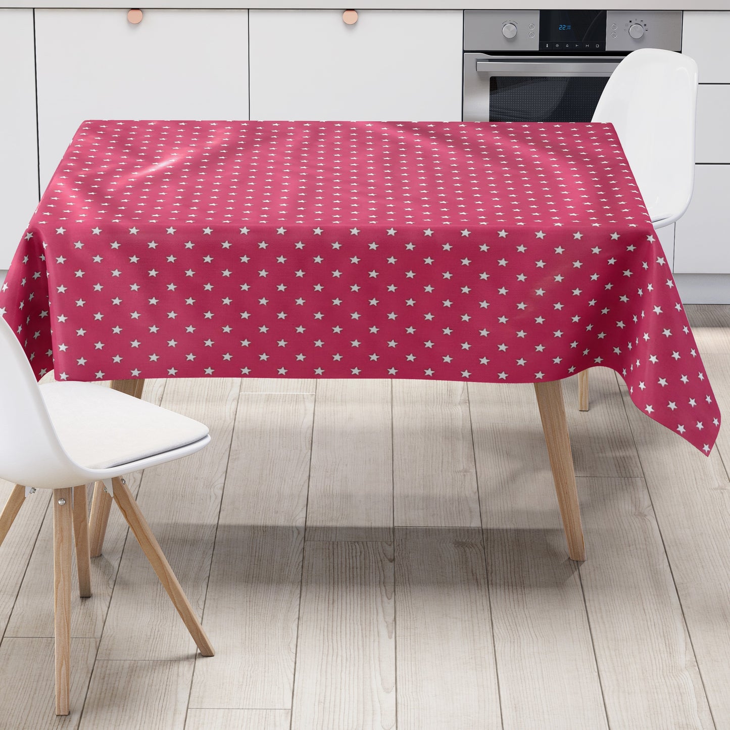 KEVKUS Wachstuch Tischdecke Weihnachten 01289-04 weiße Sterne auf fuchsia eckig rund oval