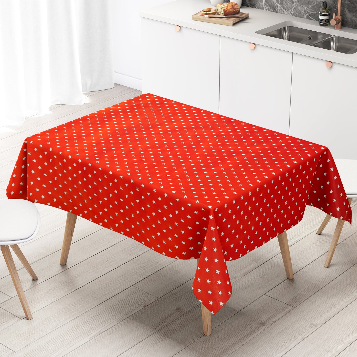 KEVKUS Wachstuch Tischdecke Weihnachten 01289-05 weiße Sterne auf rot eckig rund oval