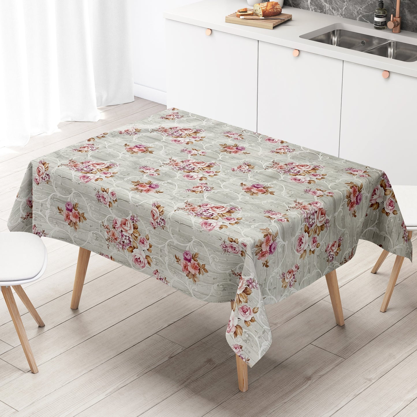 Wachstuch Tischdecke Rosen Holz grau