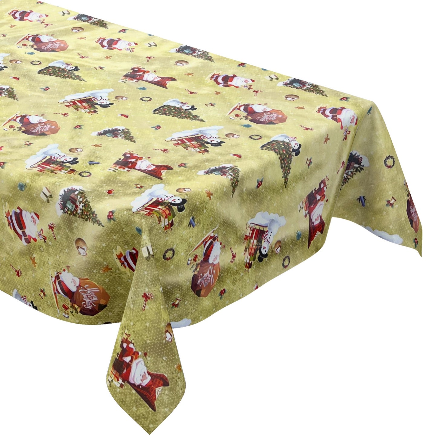 KEVKUS Wachstuch Tischdecke 01334-01 Gold Weihnachten Weihnachtsmann wählbar in eckig, rund und oval -