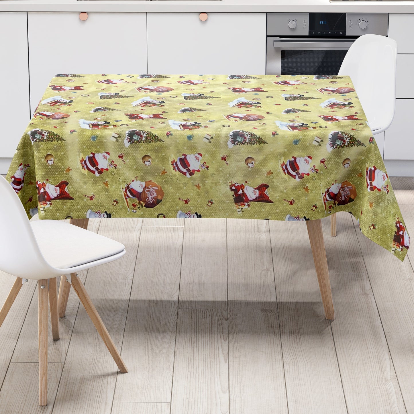 KEVKUS Wachstuch Tischdecke 01334-01 Gold Weihnachten Weihnachtsmann wählbar in eckig, rund und oval -