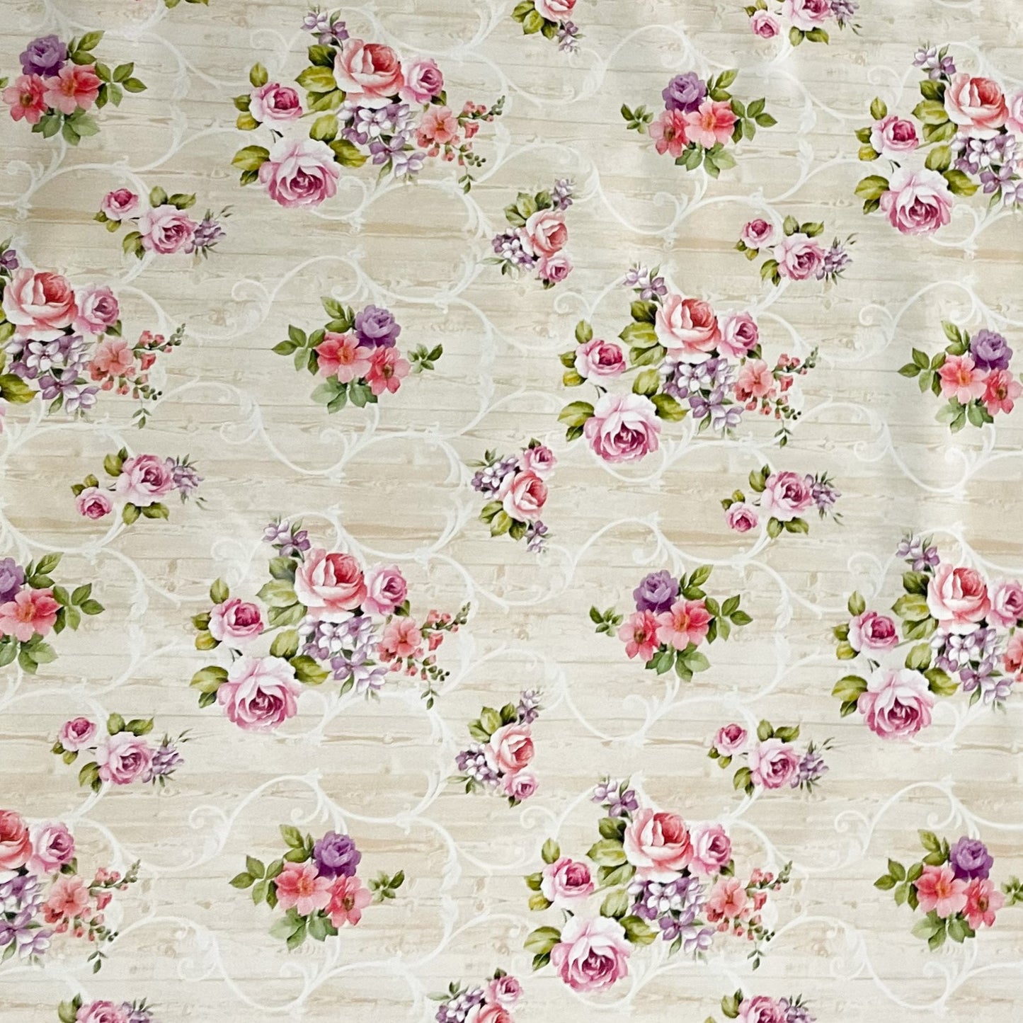 Wachstuch Tischdecke Rosen Blüten beige Holz