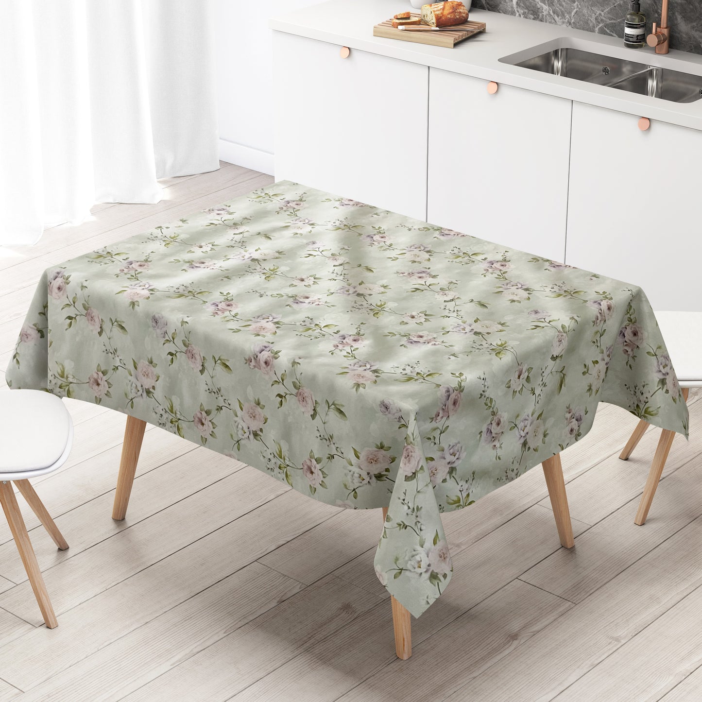 Wachstuch Tischdecke Rosen auf mintgrün