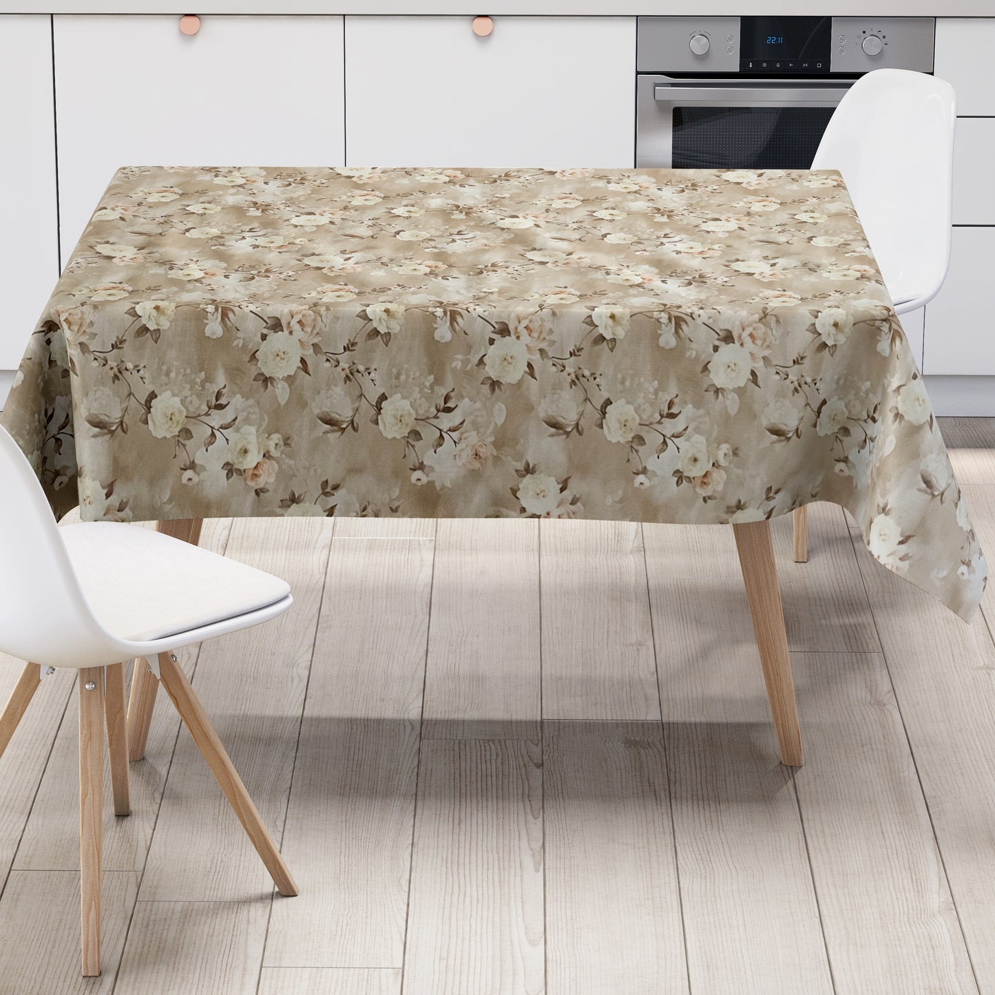 KEVKUS Wachstuch Tischdecke 01502-02 hellbraun Rosen Blüten wählbar in eckig, rund und oval -