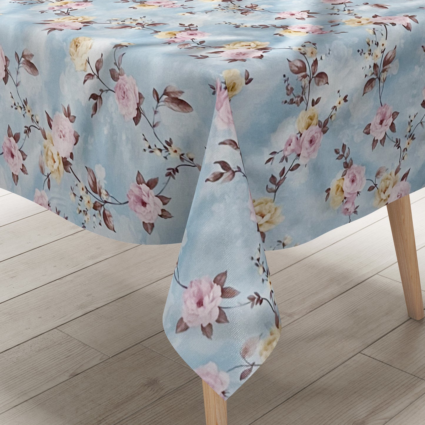 Wachstuch Tischdecke Rosenblüten hellblau