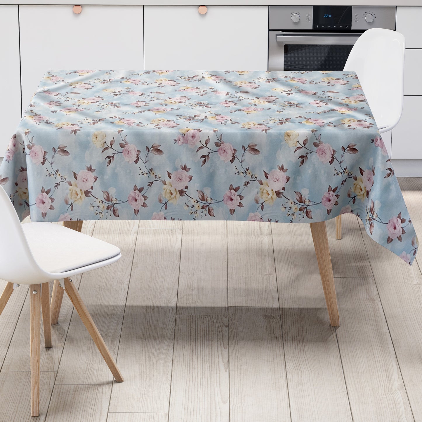 Wachstuch Tischdecke Rosenblüten hellblau
