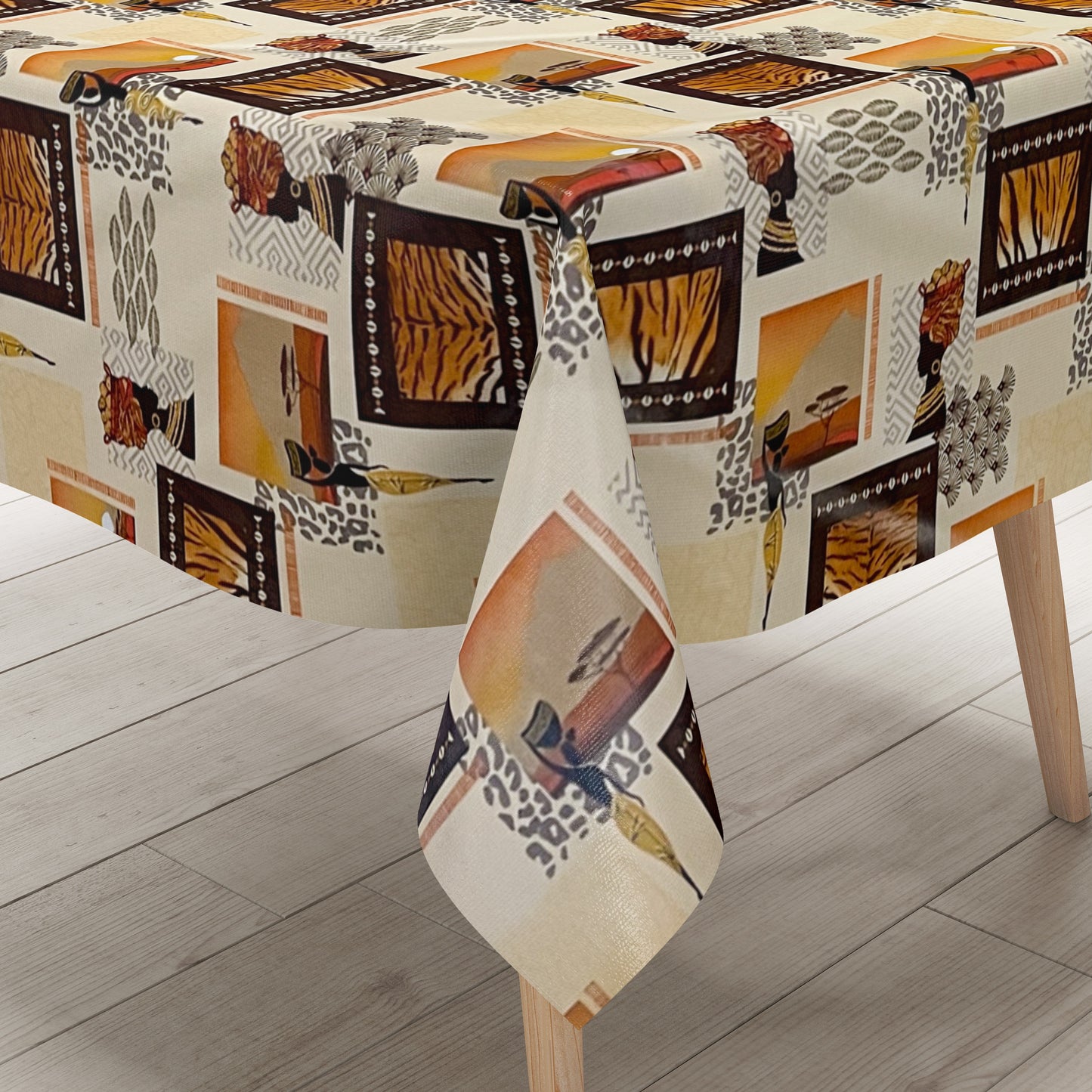KEVKUS Wachstuch Tischdecke 01510-01 Afrika Animal-Print wählbar in eckig, rund und oval -