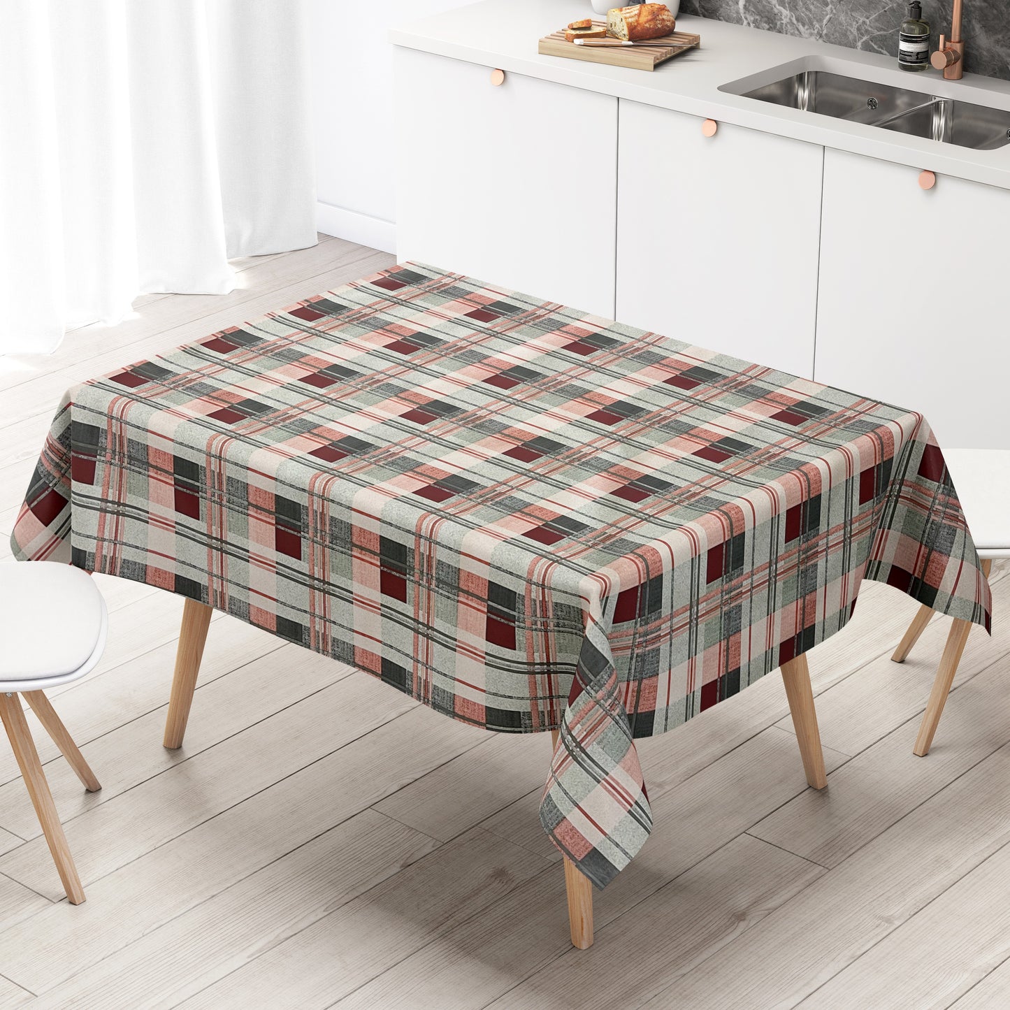Wachstuch Tischdecke kariert grau rot