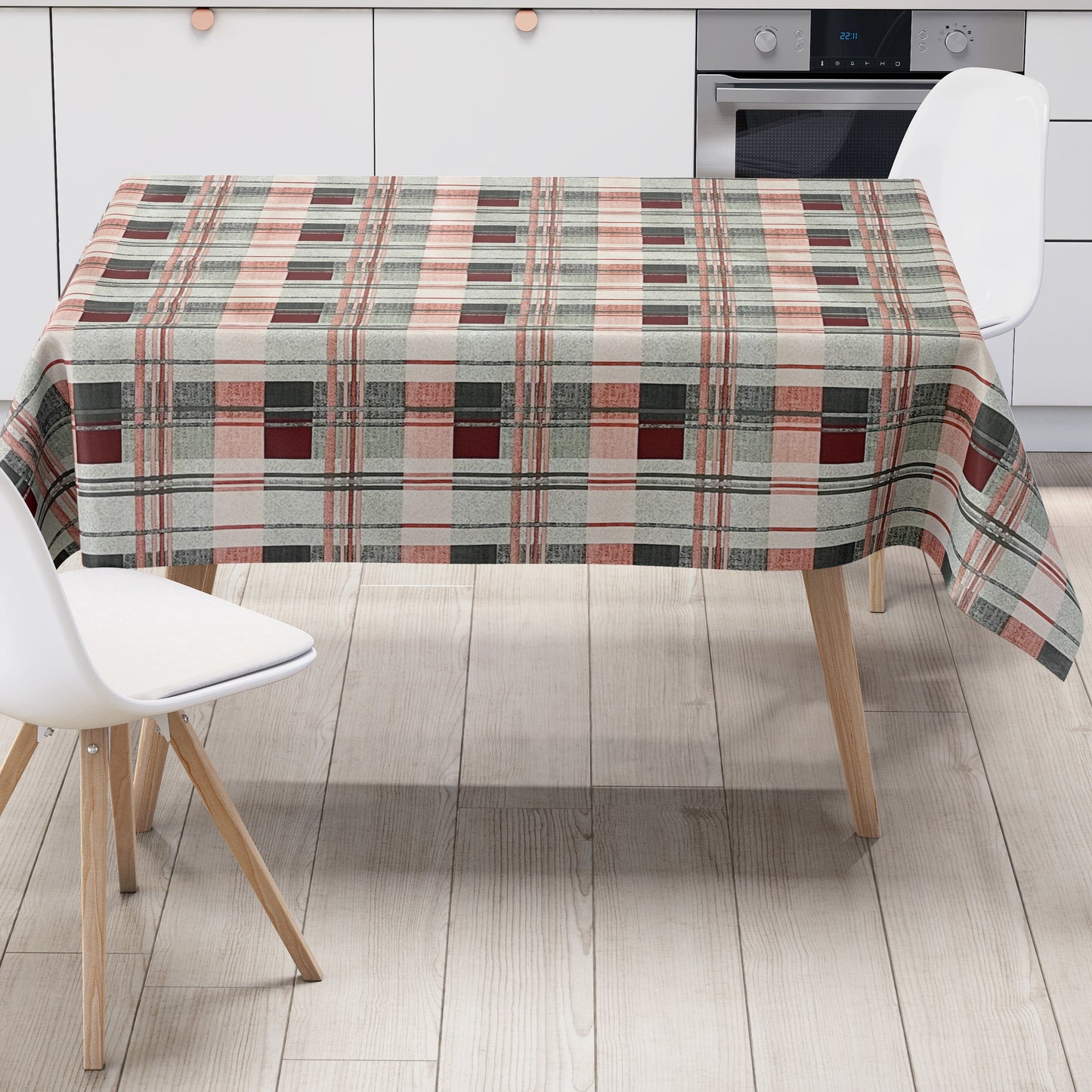 Wachstuch Tischdecke kariert grau rot
