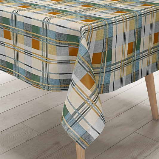 Wachstuch Tischdecke kariert blau beige grün