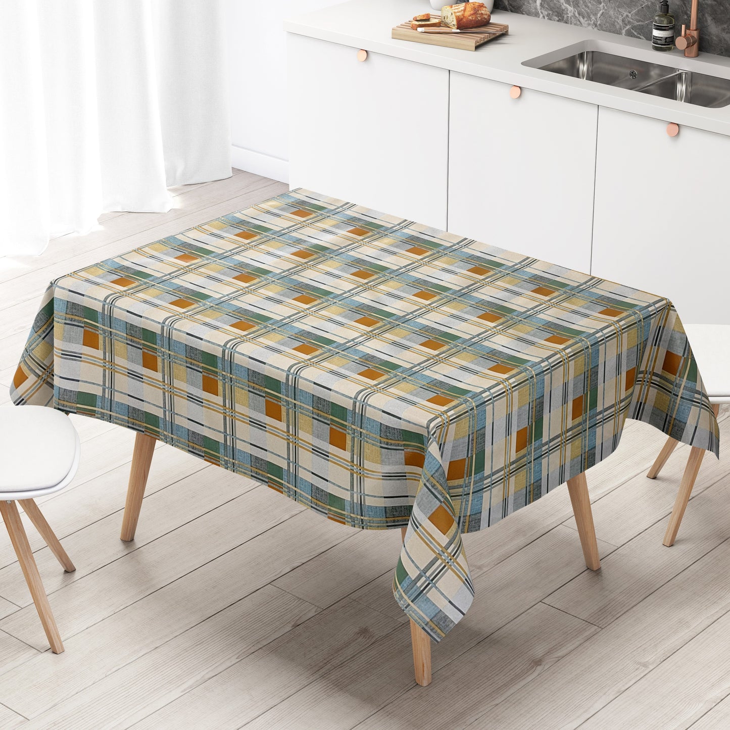 Wachstuch Tischdecke kariert blau beige grün
