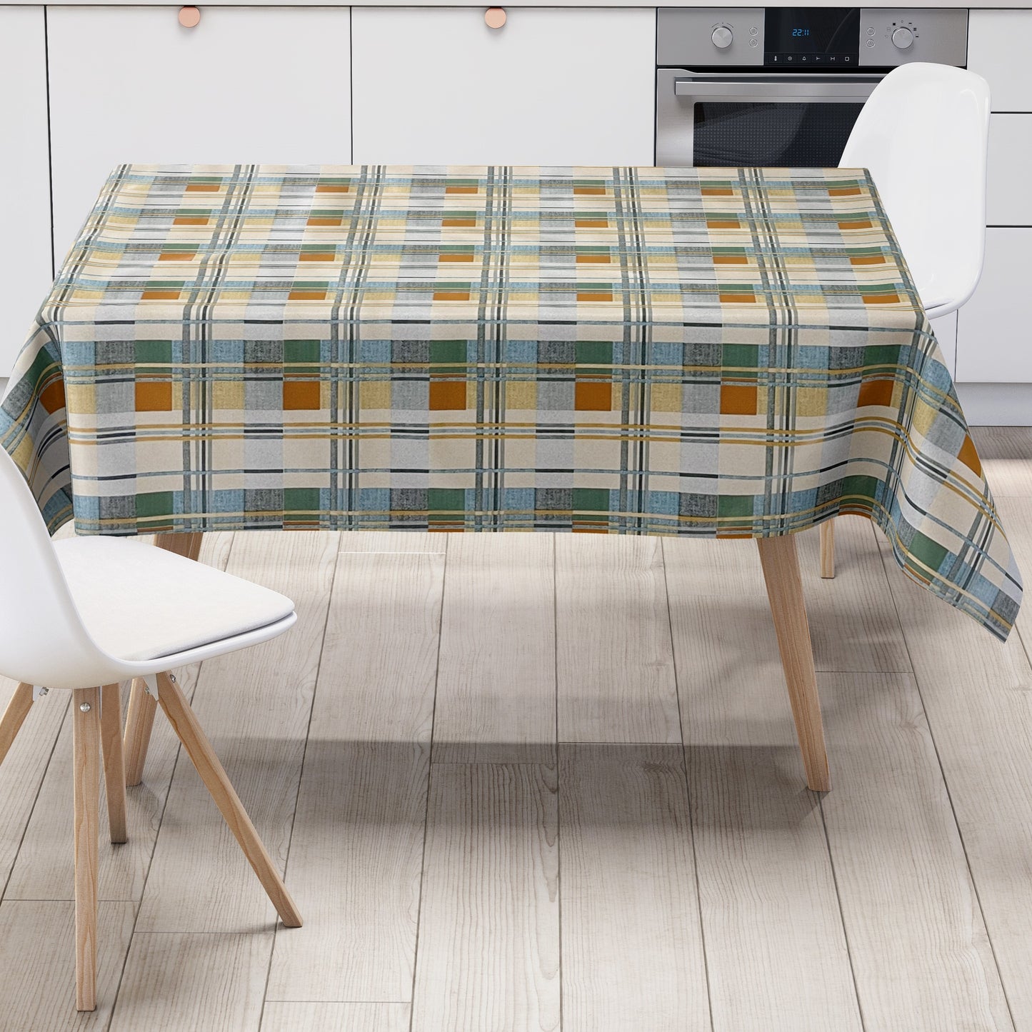 Wachstuch Tischdecke kariert blau beige grün