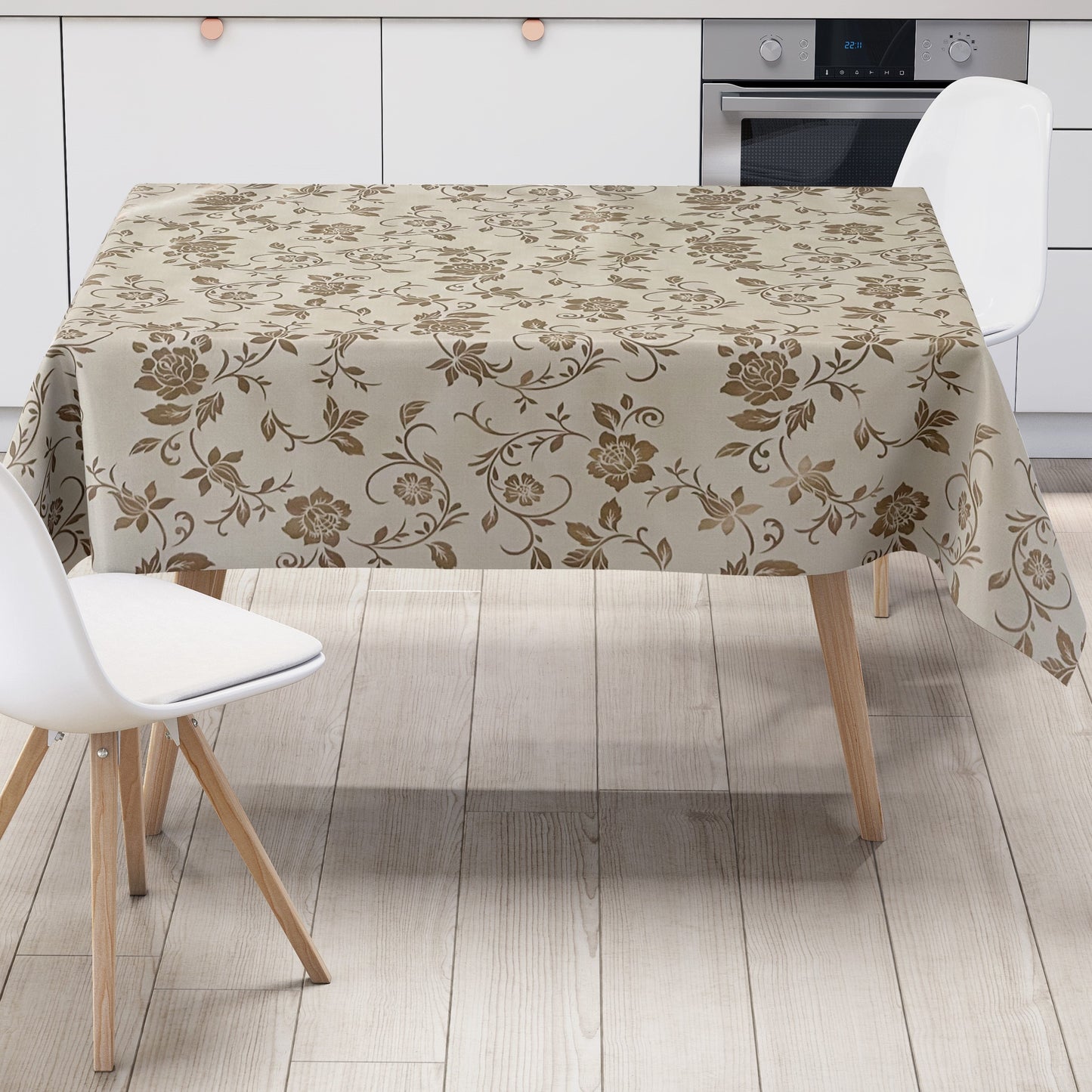 Wachstuch Tischdecke 01536-02 goldene Blumenranken auf beige floral Elegant Barock eckig rund oval