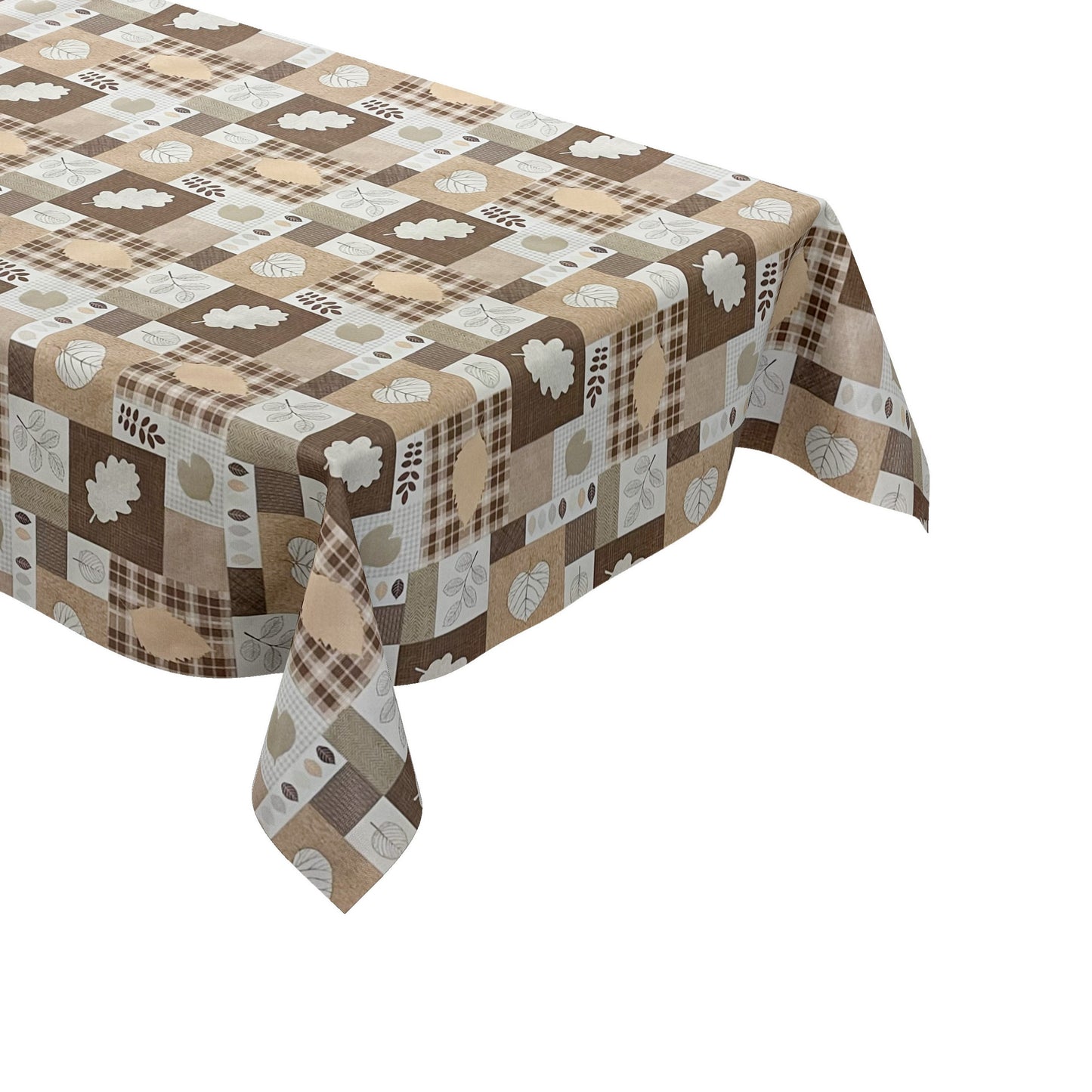 KEVKUS Wachstuch Tischdecke 01551-03 beige braun kariert Herbst Blätter Laub wählbar in eckig, rund und oval -