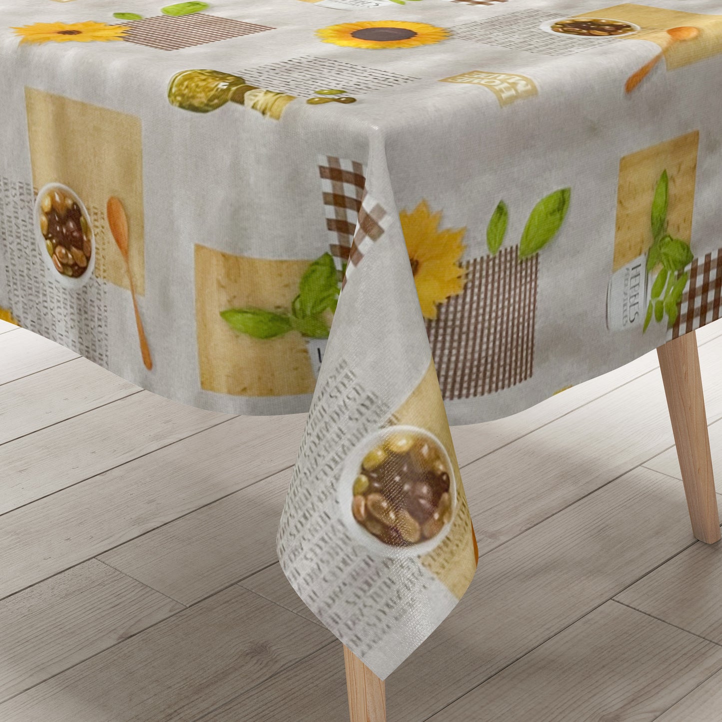 Wachstuch Tischdecke Oliven Sonnenblumen braun