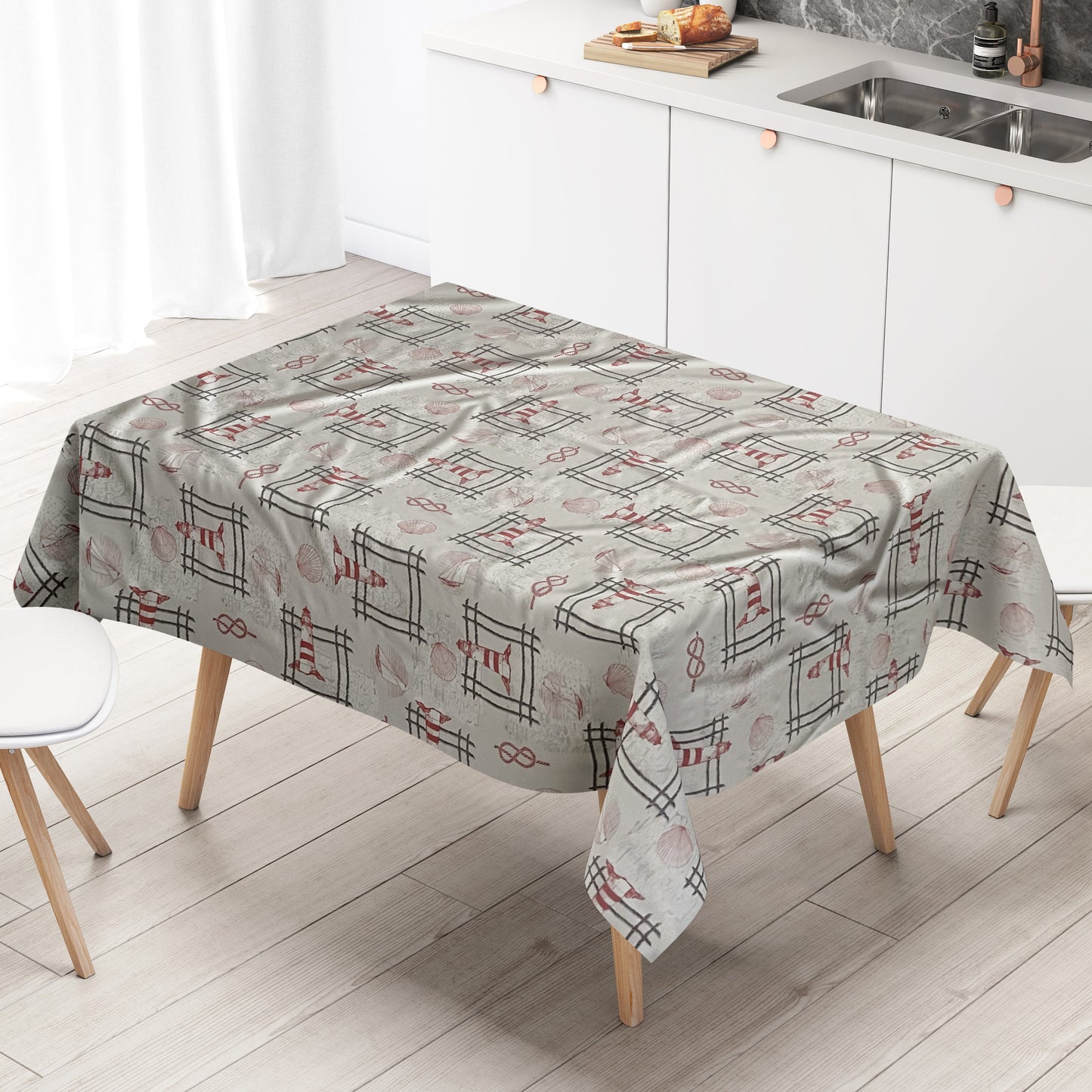 Wachstuch Tischdecke maritim hellgrau