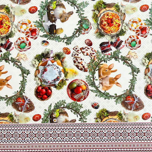 Wachstuch Rolle Meterware Rollenware 01611-01 Ostern Osterhase Ostereier Bordürenmuster