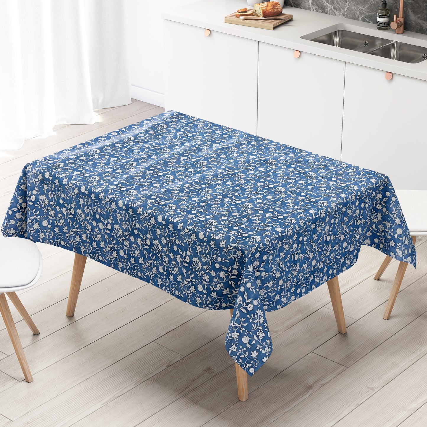 Wachstuch Tischdecke Blumen Elegant blau