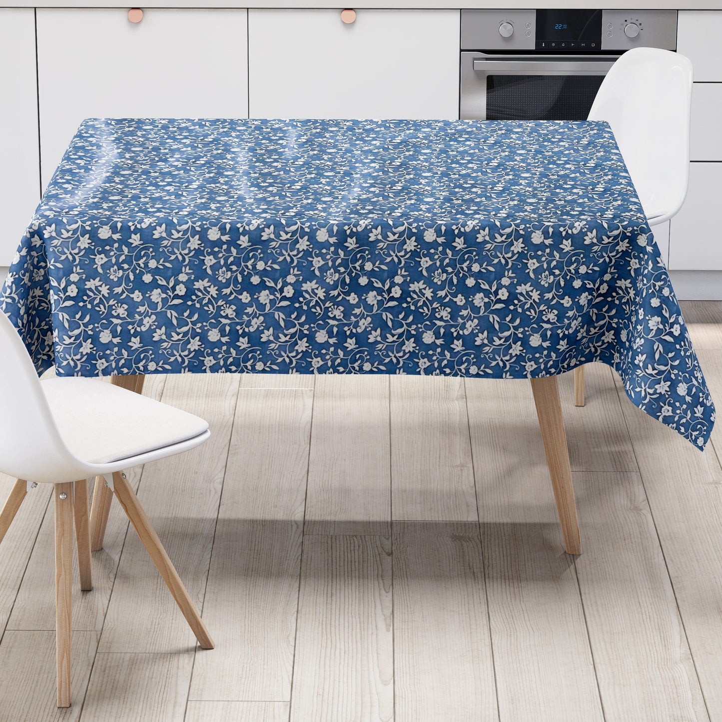 Wachstuch Tischdecke Blumen Elegant blau