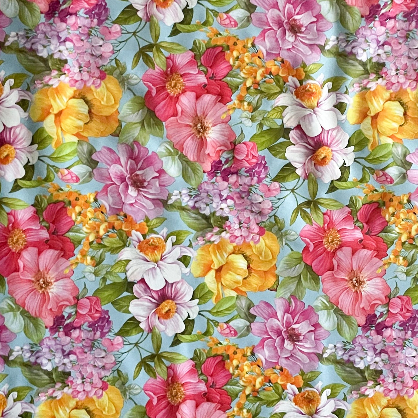 Wachstuch Tischdecke Blumen auf hellblau