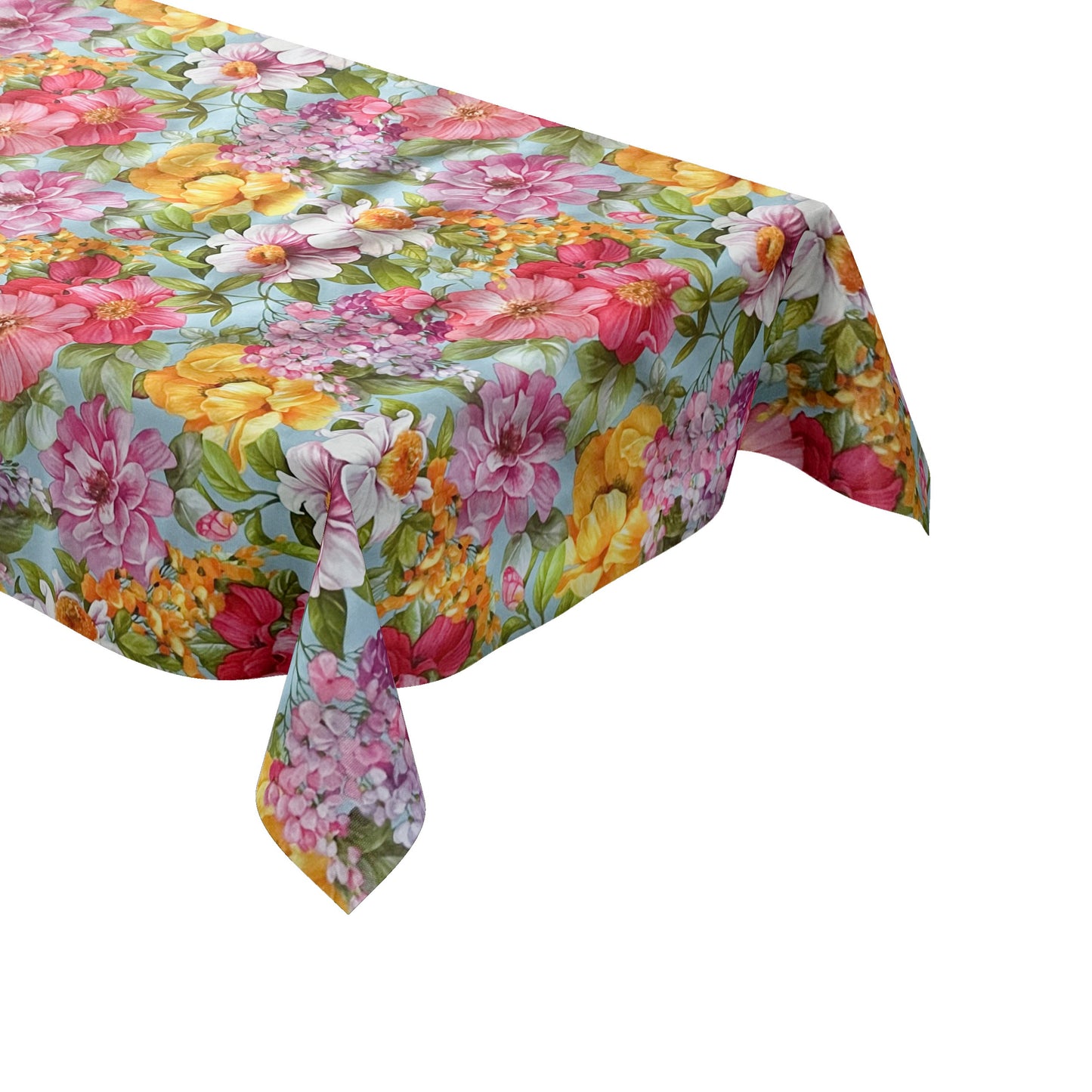 Wachstuch Tischdecke Blumen auf hellblau