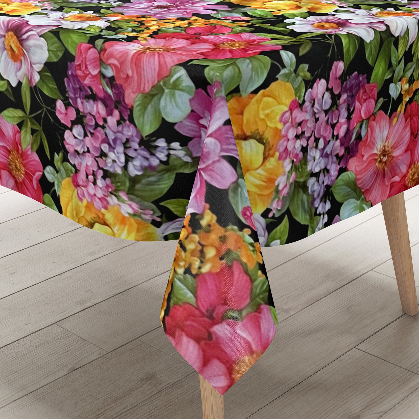 Wachstuch Tischdeckle Blumenmeer schwarz