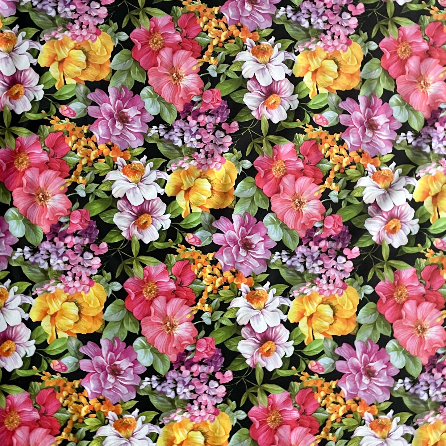 Wachstuch Tischdeckle Blumenmeer schwarz