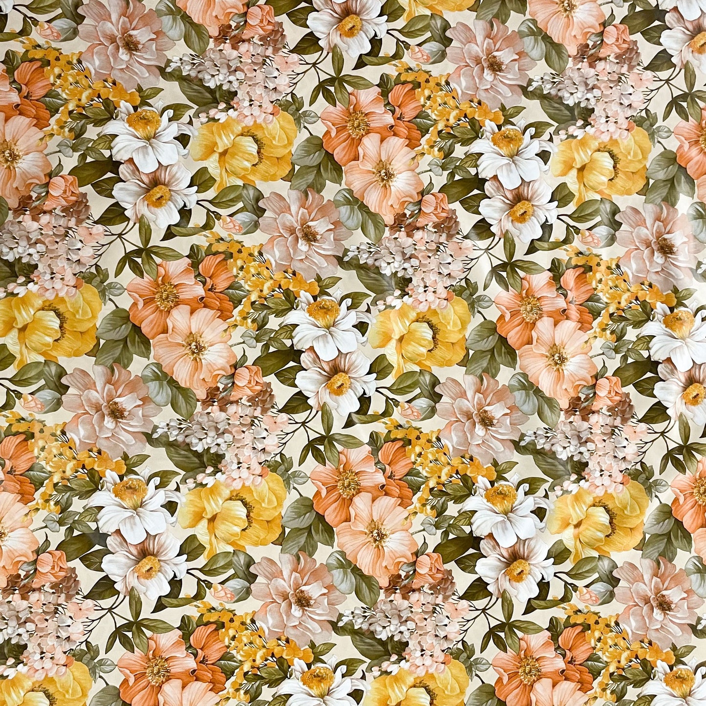 Wachstuch Tischdecke Blumen Blüten beige