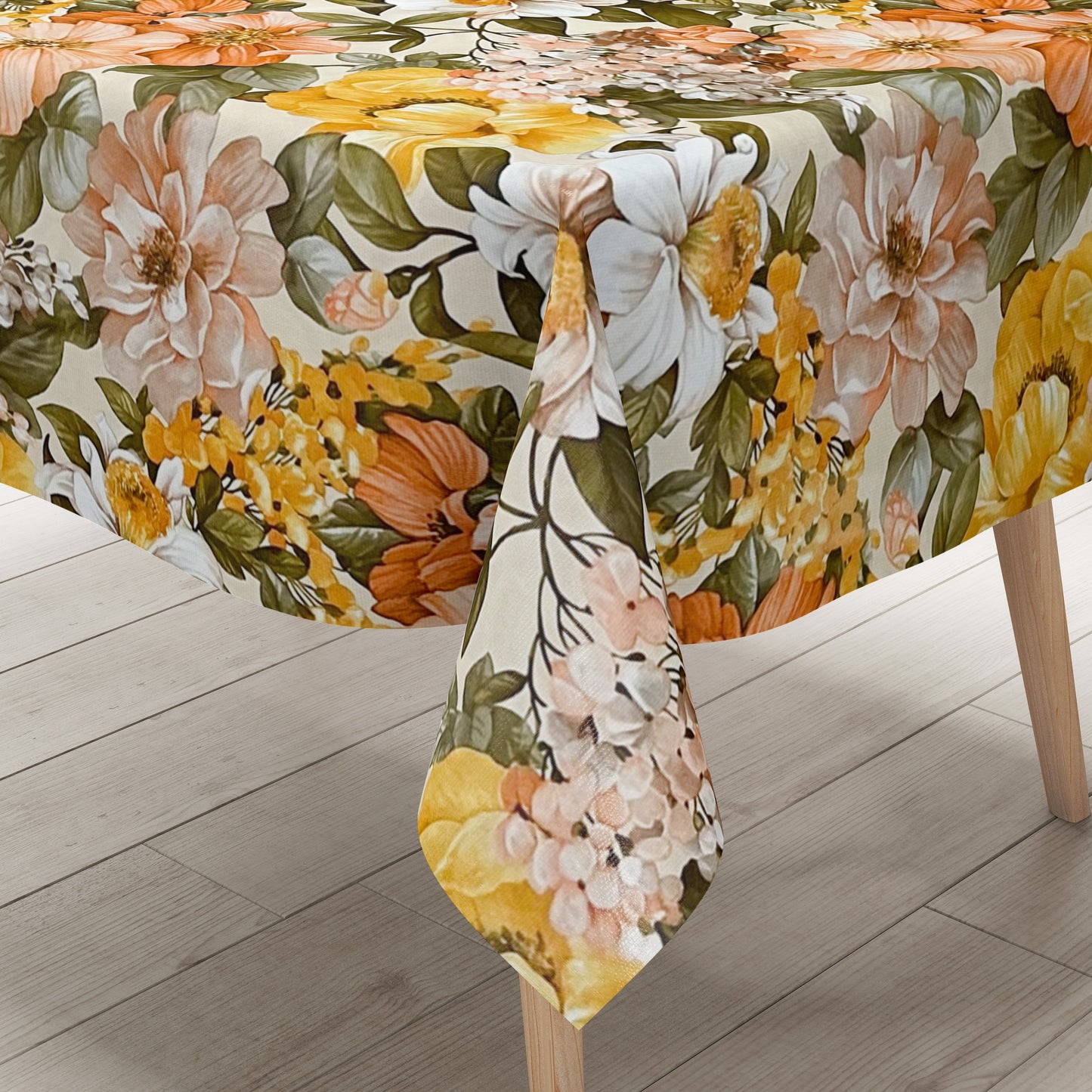 Wachstuch Tischdecke Blumen Blüten beige
