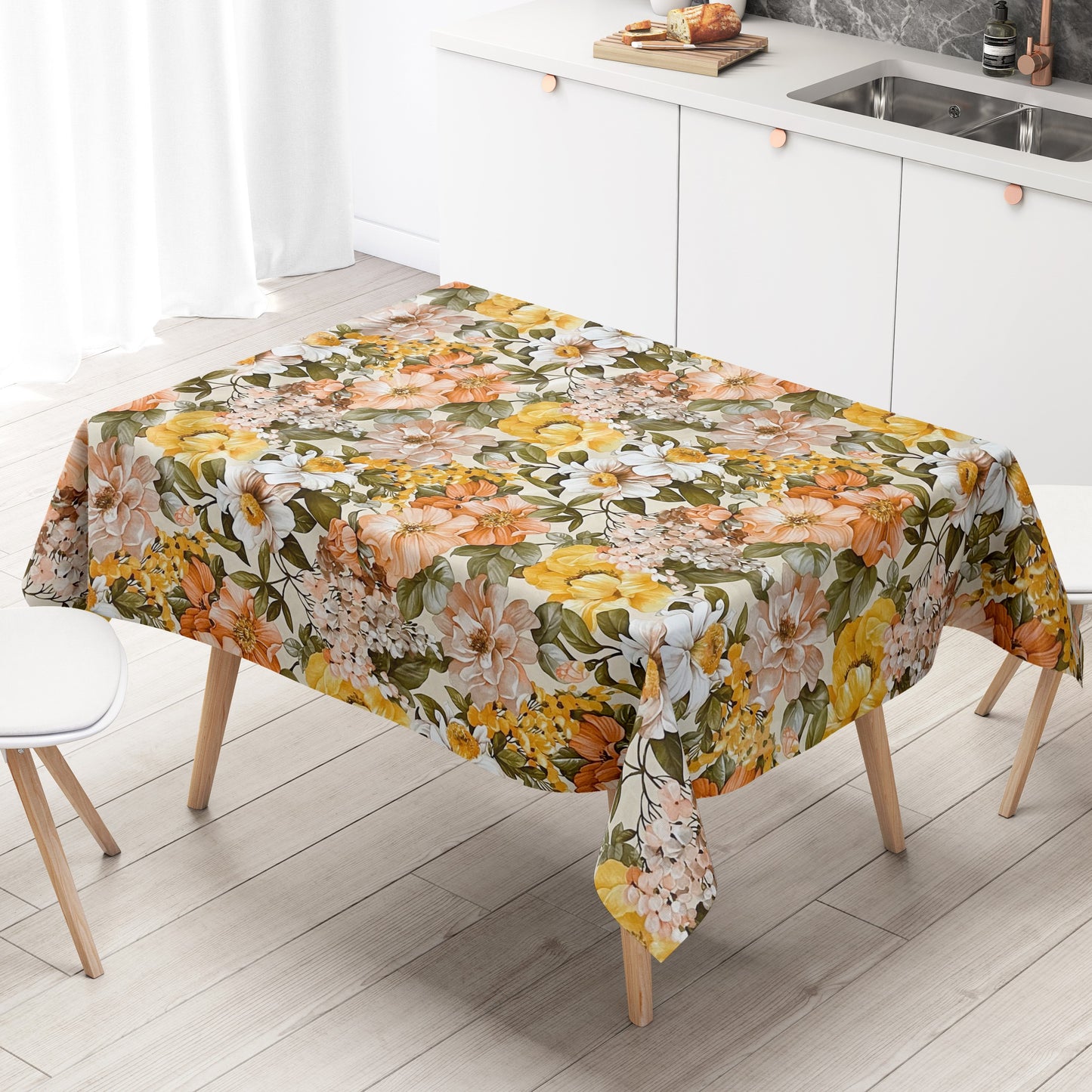 Wachstuch Tischdecke Blumen Blüten beige
