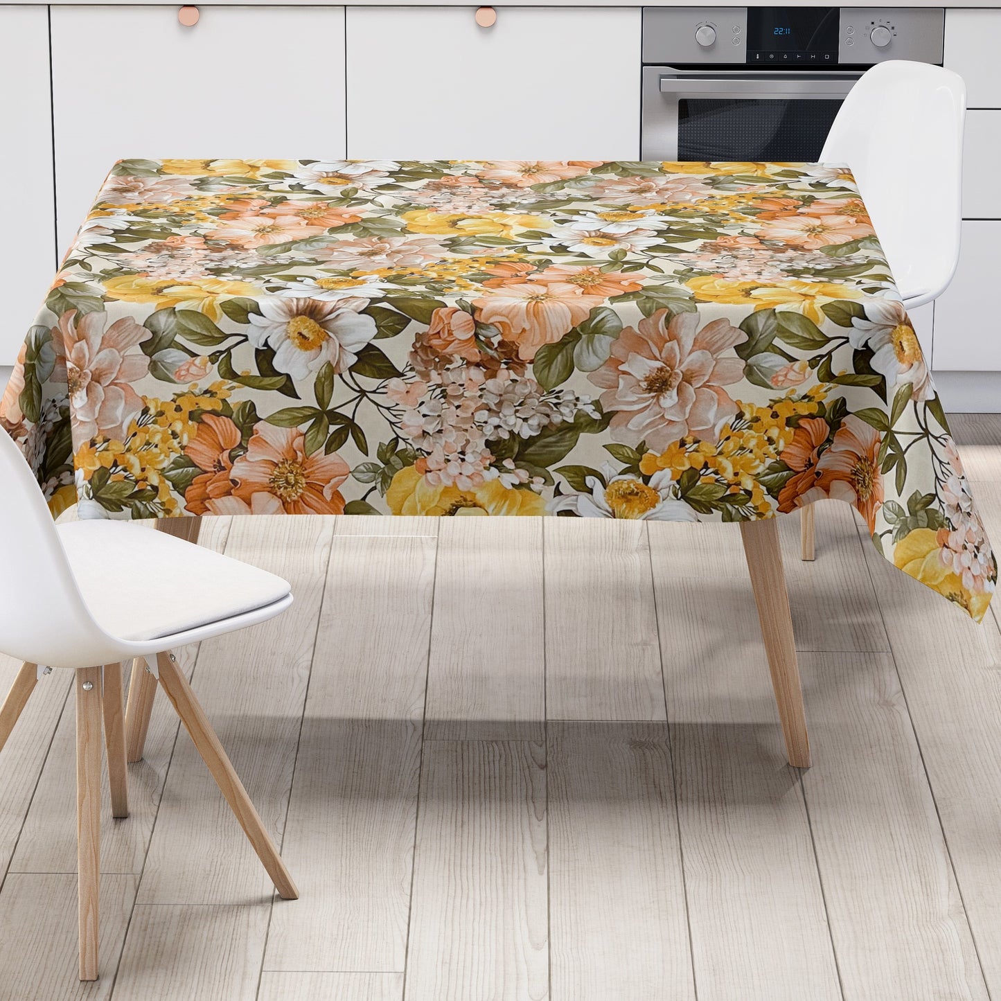Wachstuch Tischdecke Blumen Blüten beige
