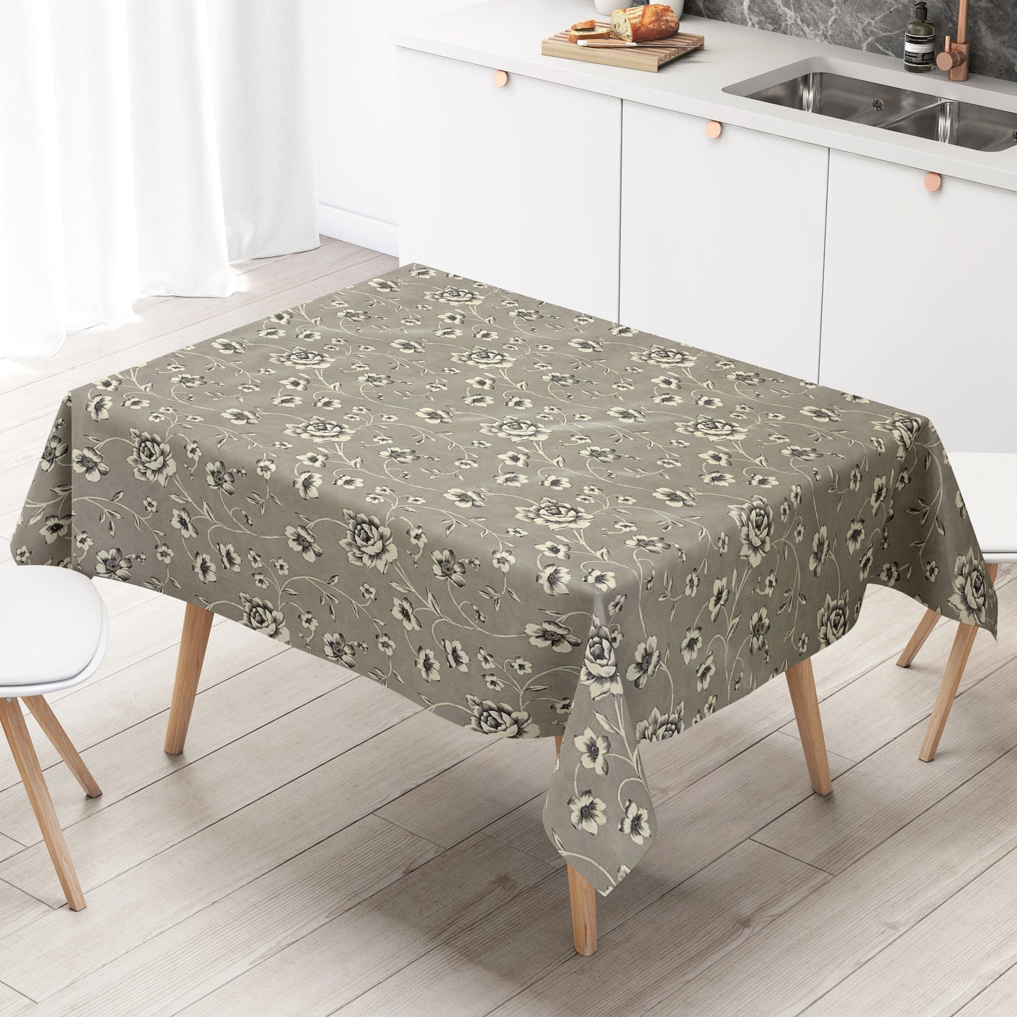 Wachstuch Tischdecke Rosen grau beige