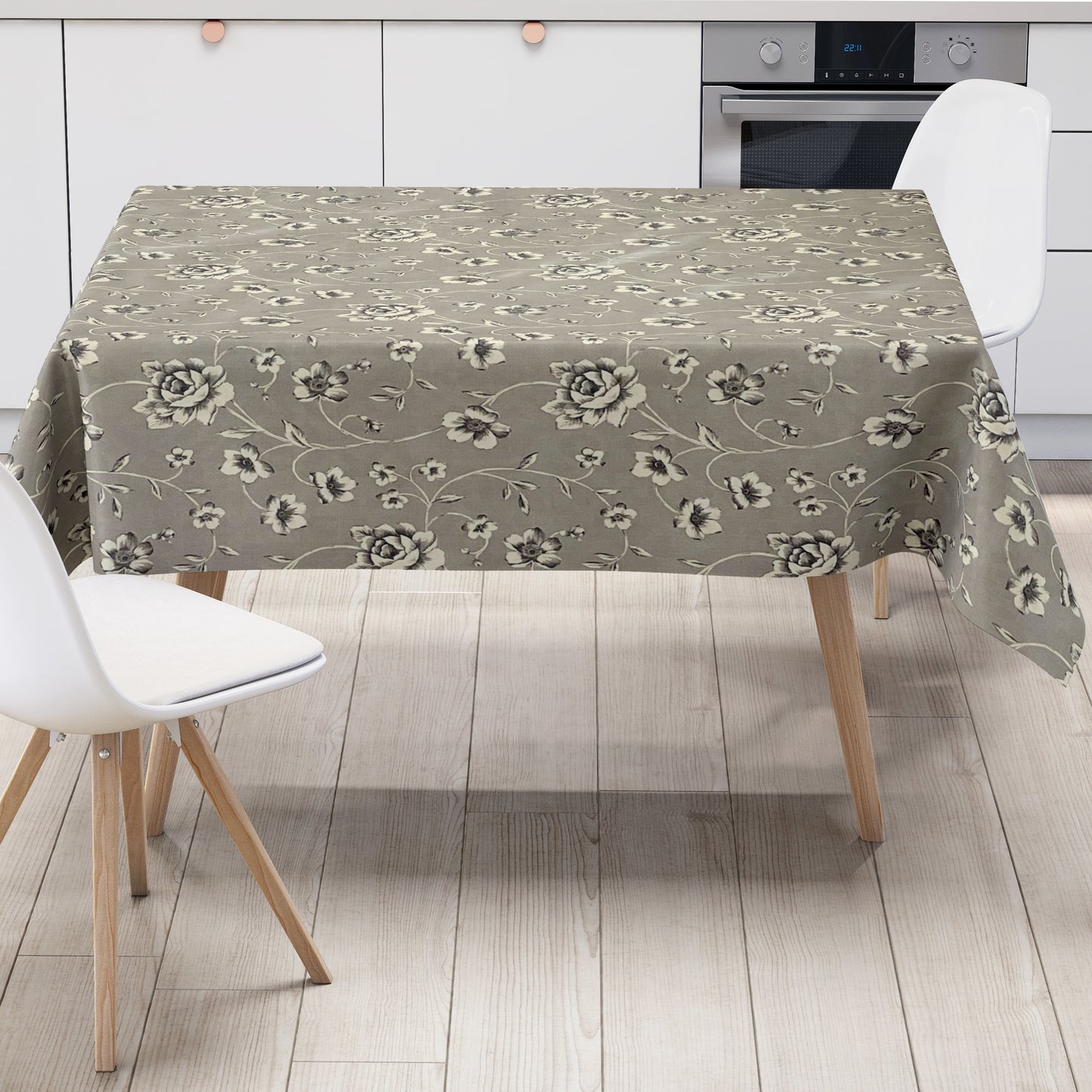 Wachstuch Tischdecke 01635-03 Rosenranken auf grau Elegant Barock eckig rund oval abwischbar